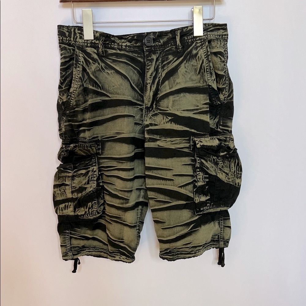 Hollander 100% Cotton Y2K Camo Cargo Shorts Olive Black Streetwear Skater Sz 30